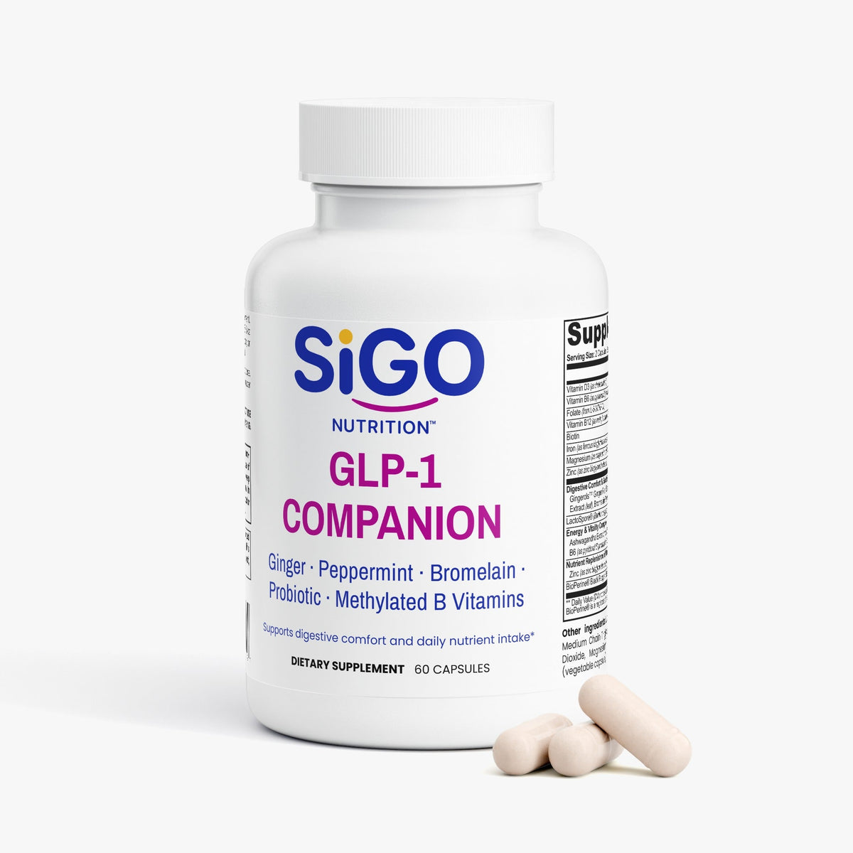 GLP-1 Companion — Digestive Enzymes, Probiotics & Methylated B Vitamins | 60 Capsules