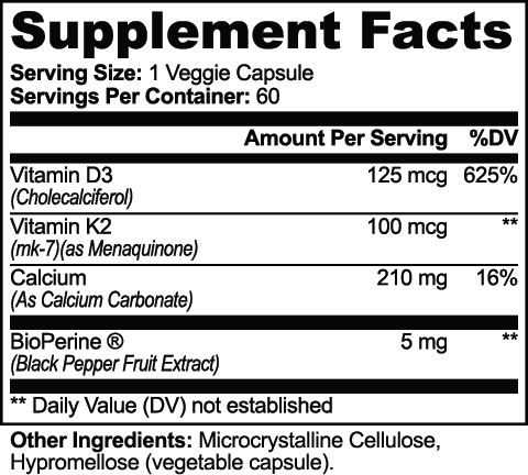 Vitamin D3 + K2 (MK-7) with Calcium — 5,000 IU | 60 Capsules