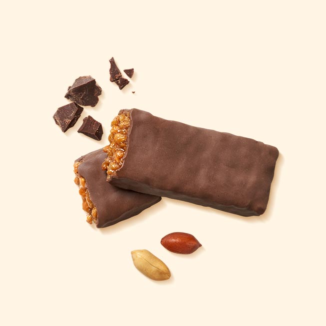 Wellina Chocolate Flavored Peanut Butter Bar, a chocolate-coated peanut butter bar, shown unwrapped