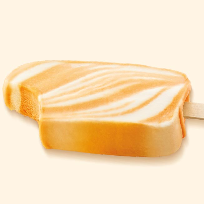 Wellina Orange Cream Bar, orange sherbet swirled with vanilla cream on a stick